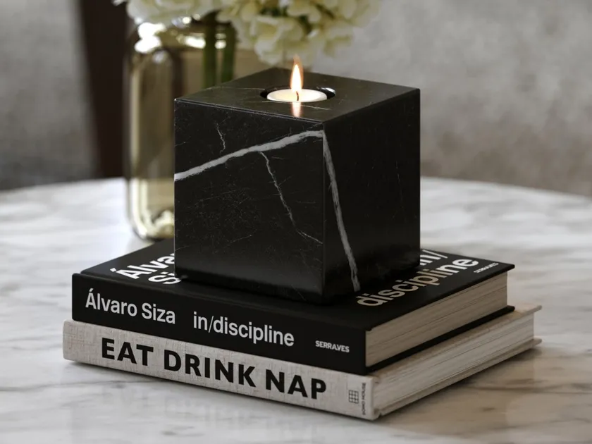 Marble Candle Holder Nero